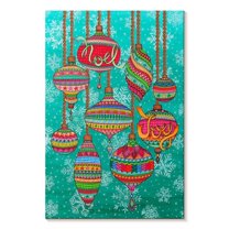Elephant Stock Baubles In The Snow Wall Art - Vertical Canvas Wall Art - Living Room Wall Decor - Holiday Canvas - Turquoise And Red Decor By Hello Angel - 30" x 45"