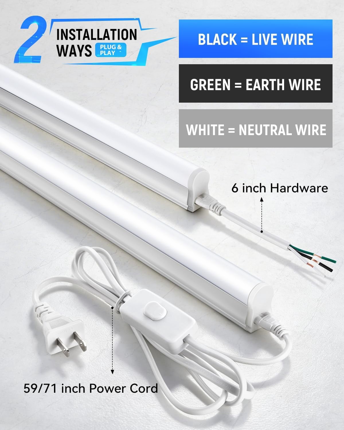 (6 Pack) 4FT T5 LED Integrated Fixture, 6500K,20W,2300LM(Super Bright White) Linkable Shop Light,Garage Ceiling and Cabinet Light,Strip Light,Corded Electric with ON/Off Switch