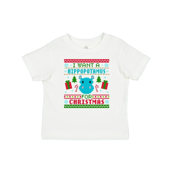 Inktastic I Want a Hippopotamus for Christmas Pixelated Ugly Sweater Boys or Girls Baby T-Shirt