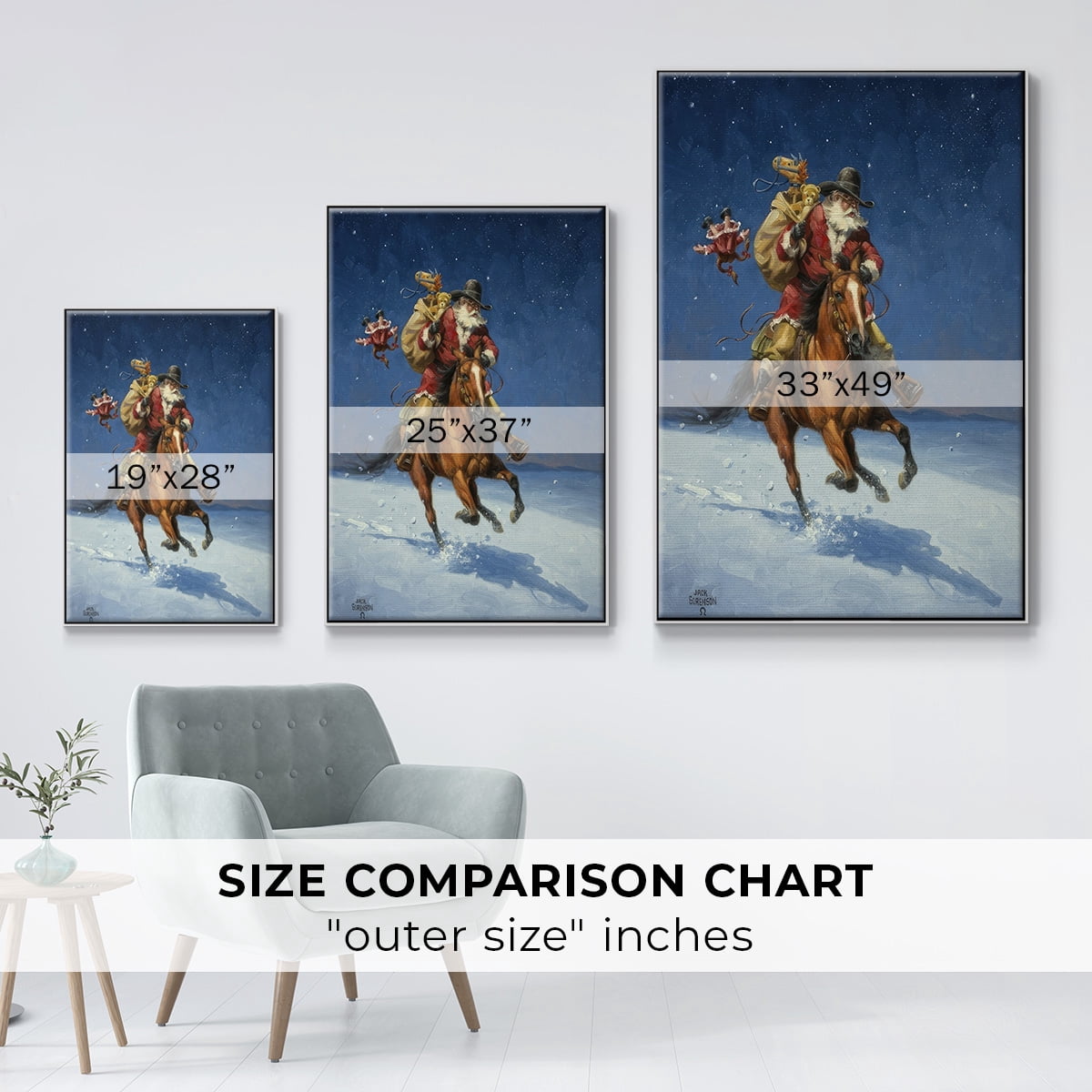 Midnight Rider - Framed Gallery Wrapped Holiday Canvas - 17 x 25 - White Frame