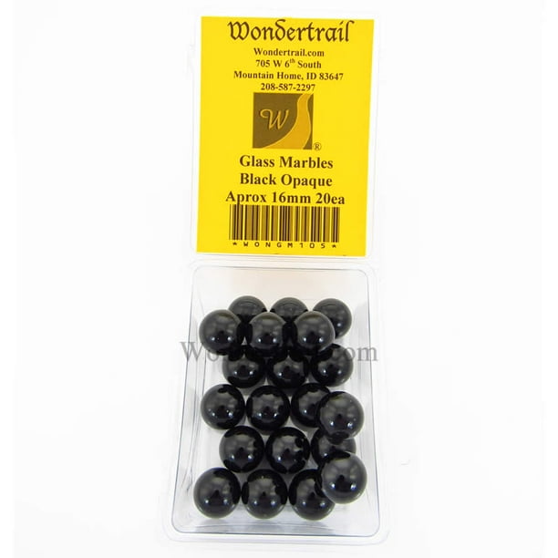 Black Opaque 16mm Glass Marbles Pack of 20 Wondertrail