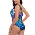 thumbnail image 4 of Picia Neon Free Play Pattern Women's One Piece Swimsuits,One Shoulder Swimwear Asymmetric ,Ruffle Monokinis Bathing Suits,High Waisted Flattering Bathing Suits-XX-Large, 4 of 8
