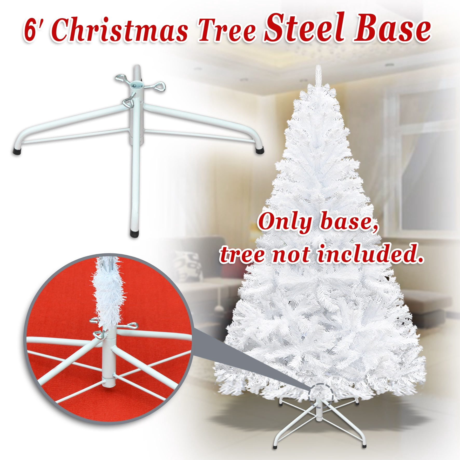 Sunny 17.7-Inch Tree Stand,Foldable Christmas Tree Base for 6' Christmas Trees (17.7-Inch, White)