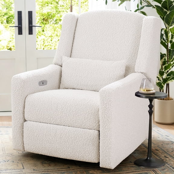 JULY'S SONG Power Swivel Gilder Rocker Recliner Chair for Adults, Skin-Friendly Nursery Rocking Chairs in Living Room with Waist Pillow, USB Charging, Beige