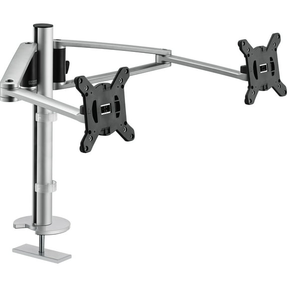 Novus MY Twin dual Monitor Arms and 13.75" MY Column with grommet Base, ergonomic and highly adjustable, silver