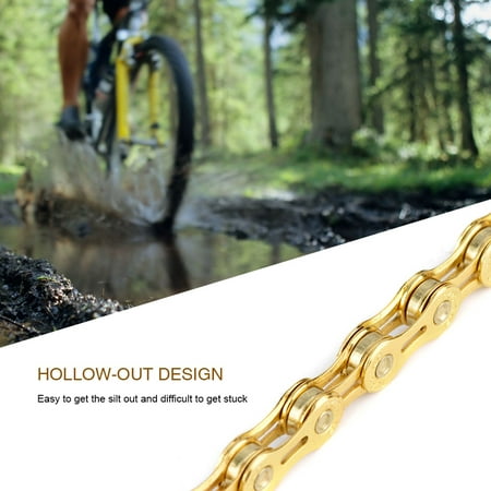 Hilitand Ultralight Hollow-out Chain 116 Links Replacement Parts for Fixed Gear Road Bikes Bicycles, Gold Bike Chain, Bicycle