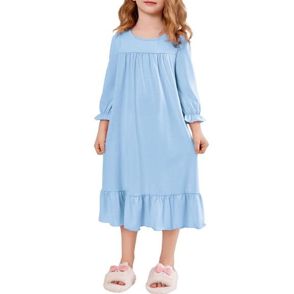Arshiner Girls Nightgowns Long Sleeve Pajama Dress Cute Ruffle Sleepwear Soft Night Gowns