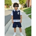 thumbnail image 3 of Mikrdoo Boys' Preppy Style Clothes Set - Short Sleeve Shirt, Elastic Shorts & Vest with Bow Tie 3Pcs Perfect for Holiday Parties, 3 of 9