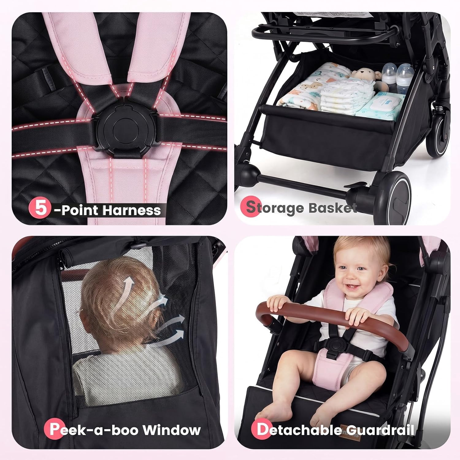 INFANS Travel Stroller, Lightweight Compact Baby Stroller for Airplane with One-Hand Fold, Multi-Position Recline, Canopy, 4 Wheel Suspension, Storage Basket