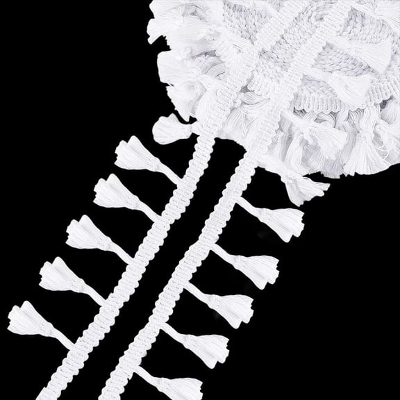 10.9 Yards Tassel Fringe Trim 1-3/4 inch Cotton Lace White Tassel Trim Ribbon Sewing Lace Fabric Trim Crochet Lace Ribbon Crafting Lace for Curtain Dress Clothes Home Decor DIY Crafts