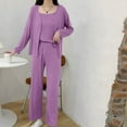 thumbnail image 4 of hoksml Women's Modal Pajama Set 3-Piece - Solid Color Cami Top and Light Long Sleeve Cardigan and Pants Lounge Wear, 4 of 5