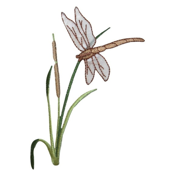 ID 1651A Dragonfly On Cattail Patch Swamp Craft Embroidered Iron On Applique