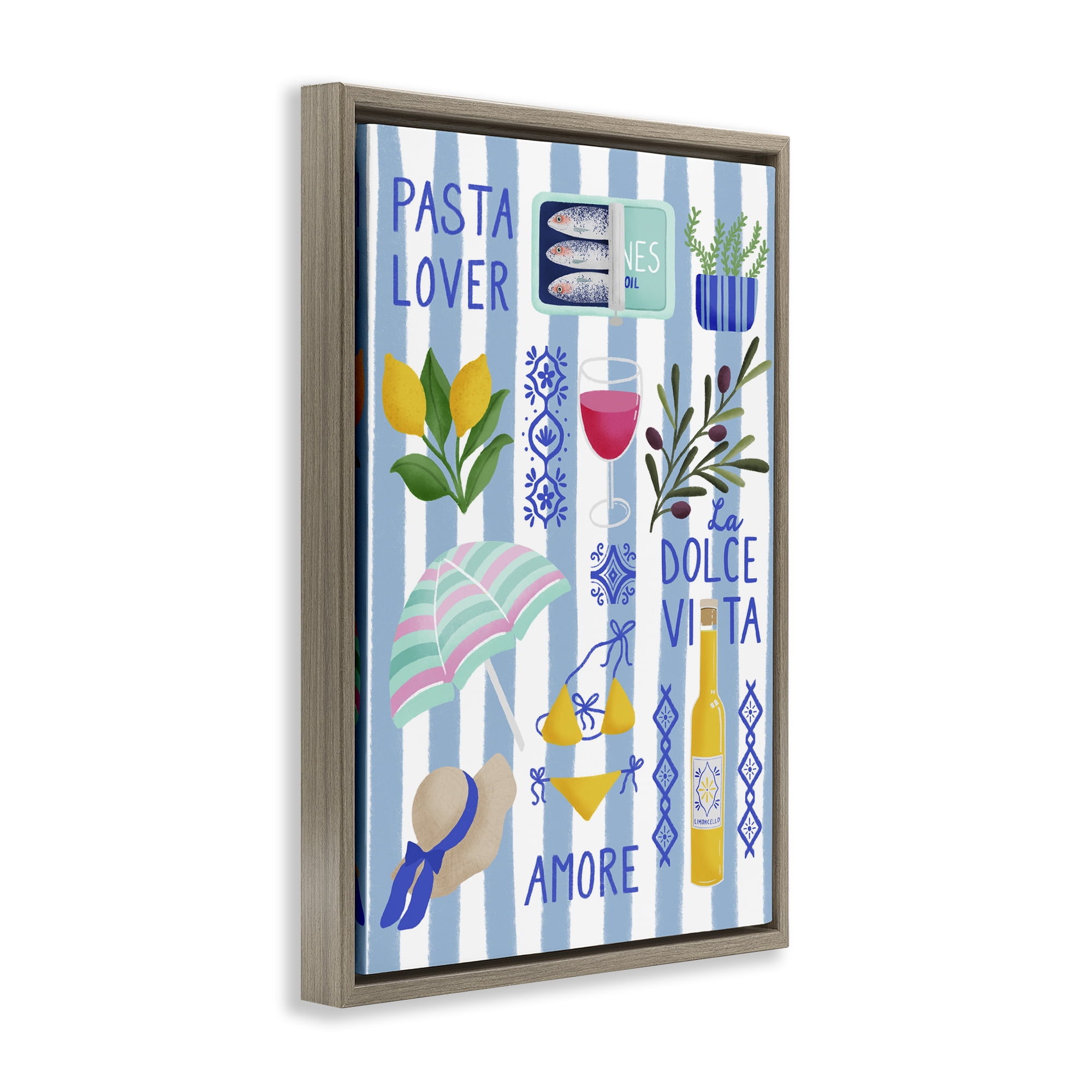 Stupell Industries Pasta Lover Mediterranean Brown Framed Floater Canvas Wall Art, design by Metka Hiti