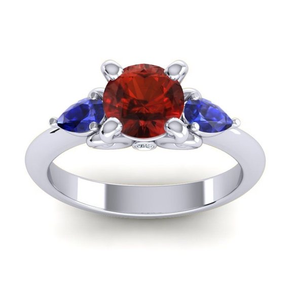 2.50 Carat Fine Round Cut Garnet & Blue Sapphire Gemstone Three Stone Wedding Ring for Women Solid 18K White Gold Size 7 by Diamond-Capitals