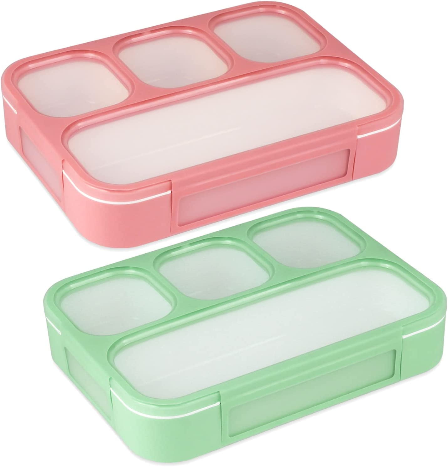 2 Pack Bento Lunch Box for Adults, 4 Compartment Cute Bento Snack Box
