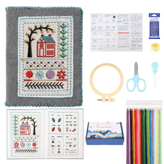 Embroidery Kit for Beginners, EEEkit Embroidery Starter Kit Embroidery Learning Book with Hoop and Color Threads