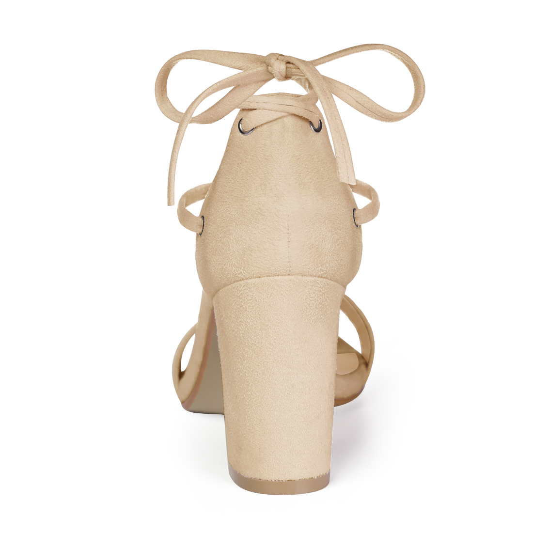 DARING DIVA Women's Lace Up Chunky Strappy High Heels Sandal Beige 5.5