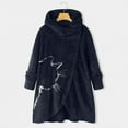 thumbnail image 2 of HTNBO Women Cute Cat Printed Button Plush Coats Hooded Loose Fitted Winter Coat, 2 of 8