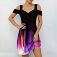 thumbnail image 2 of DHFJKG Summer Dresses For Women Casual Printed Mini Dress V Neck Off The Shoulder Short Sleeve Flowy A-Line Sundress Versatile Dresses, 2 of 4