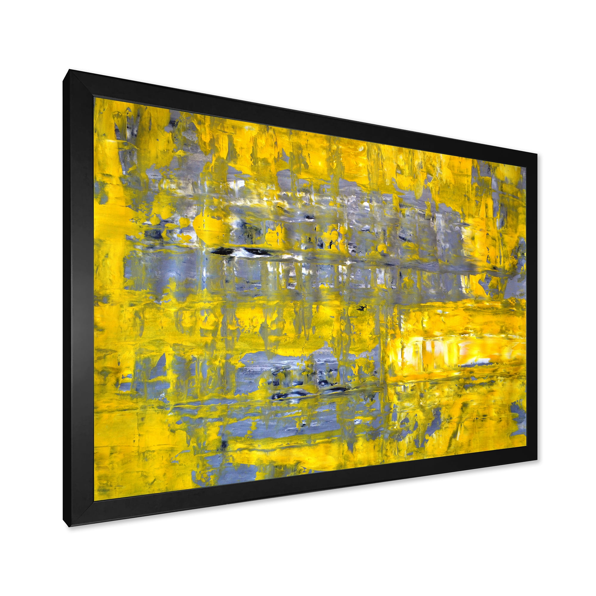 Designart 'Grey Meets Yellow Abstract Art I' Modern Framed Art Print