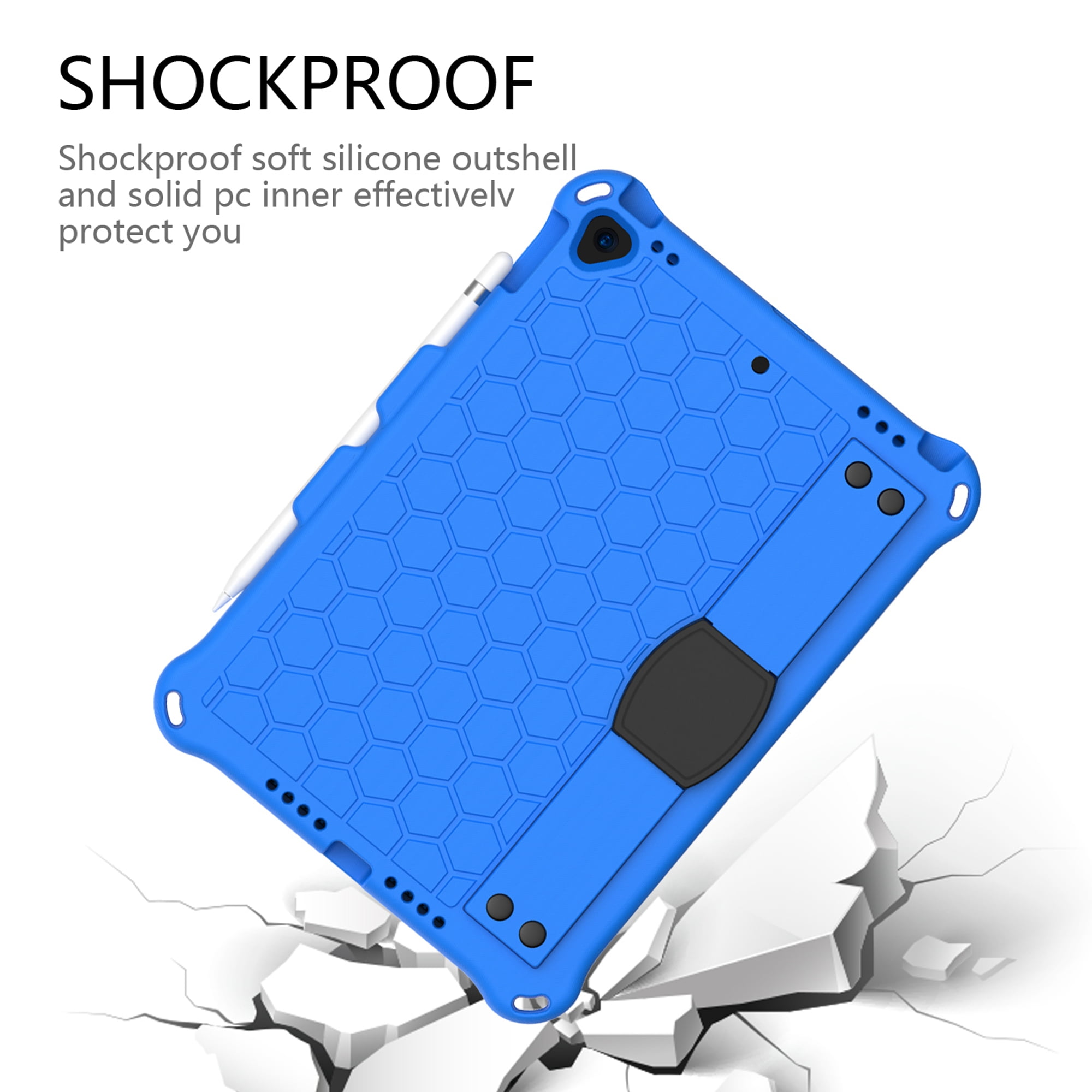 iPad 10.2 2021 Case with Screen Protector, Dteck Shockproof Case for iPad 9th Gen/ iPad 8th Gen / iPad 7th Gen with Removable Shoulder Strap/Hand Strap/Pencil Holder, Heavy Duty Rugged Case,Blue/Black