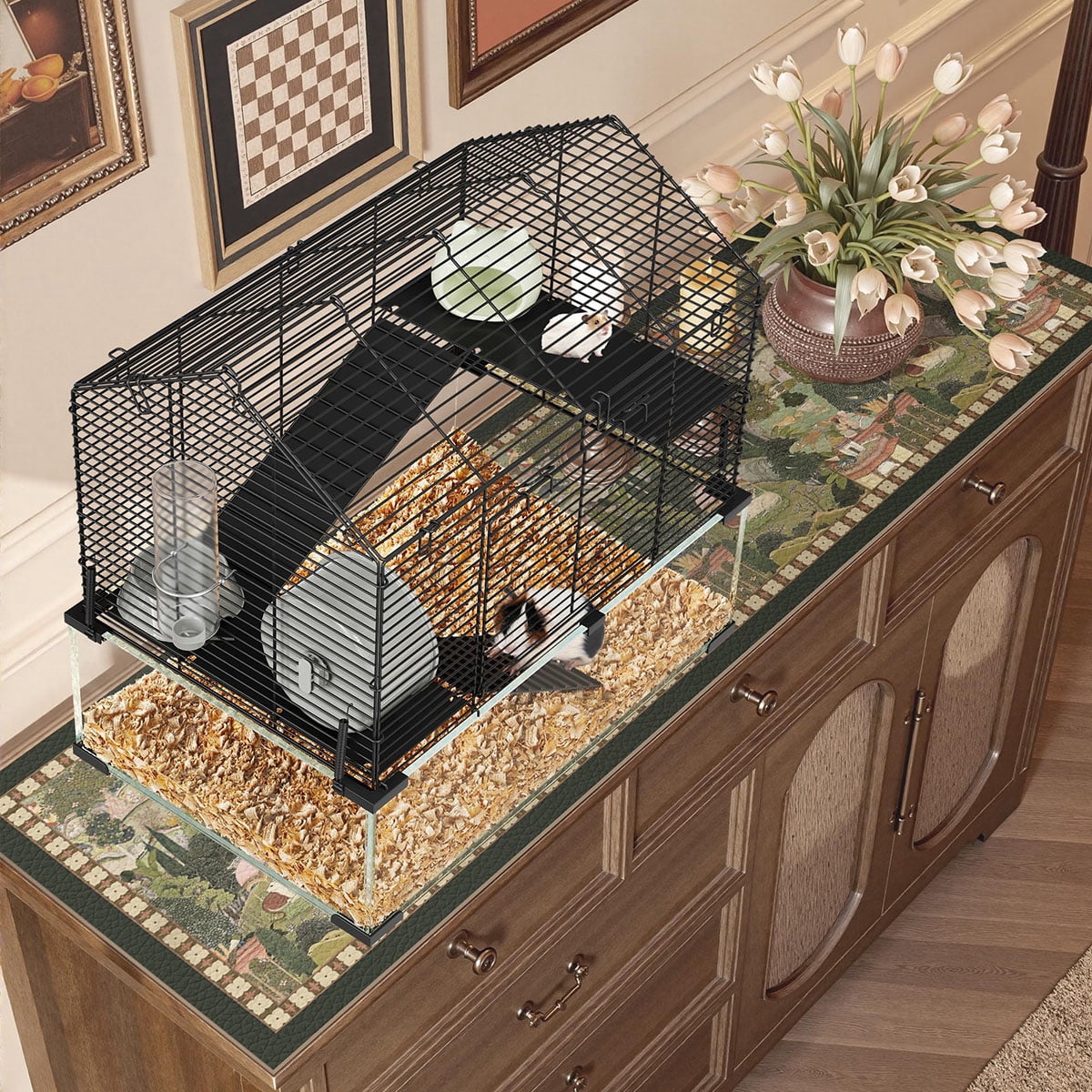 Ataucjin 3 Tiers Large Hamster Cages,Metal Guinea Pig Cages Habitat with 4pcs Hamster Cages Accessories,Transparent Small Animal Habitat for Rodent,Guinea Pigs,hamster,Chinchilla,Hedgehog