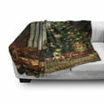 thumbnail image 3 of Christmas Soft Flannel Fleece Throw Blanket, Vintage Ambiance Big Old Fashioned Window Xmas Tree Various Presents, Cozy Plush for Indoor and Outdoor Use, 60" x 80", Brown Red Green, by Ambesonne, 3 of 6