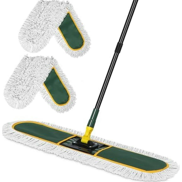 36" Commercial Dust Mop for Floor Cleaning with Replacement Mop Pads, Heavy Duty Industrial Large Floor Wet Dry Mop for Cleaning Office Garage Hardwood Warehouse Factory Mall Green Green