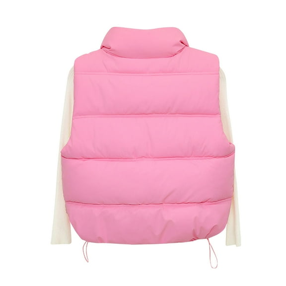 Women's Plus Size Sleeveless Vest Stand Collar Short Design with Laminated Back for Style