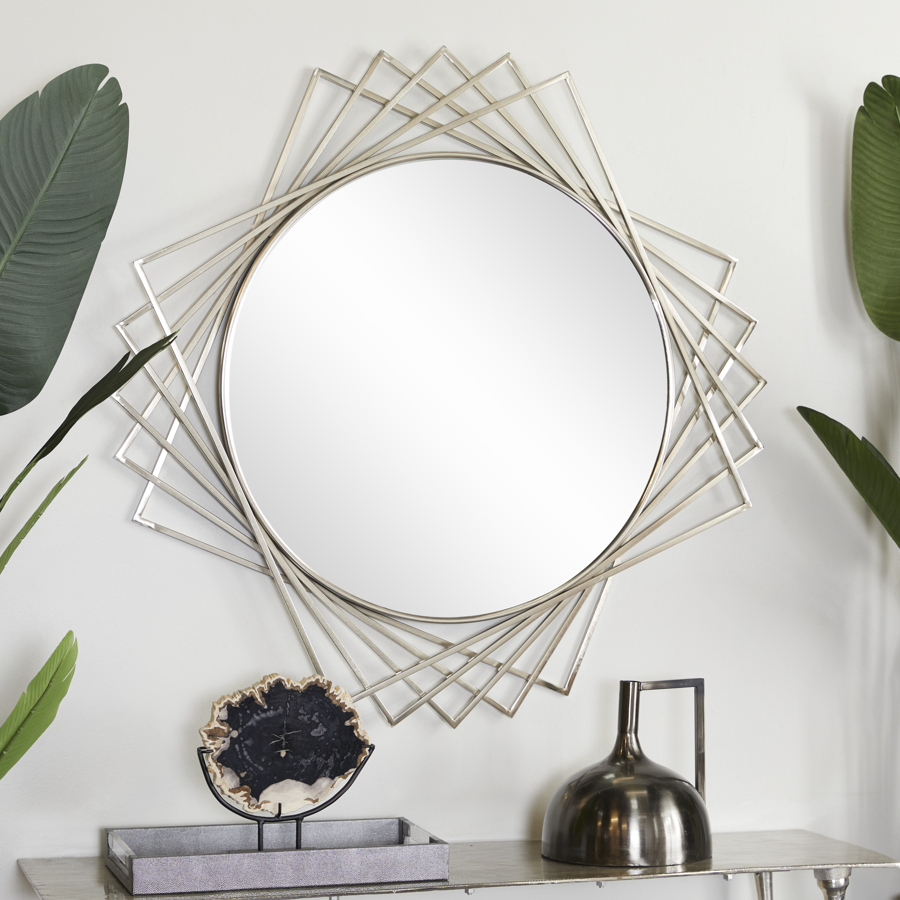 DecMode 42" x 42" Silver Geometric Wall Mirror