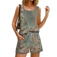 thumbnail image 5 of Sewkxo Two Piece Sets for Women Summer Lounge Drawstring Shorts Sets Tank Square Neck Sleeveless Sweat Sets With Pocket,Green L, 5 of 8