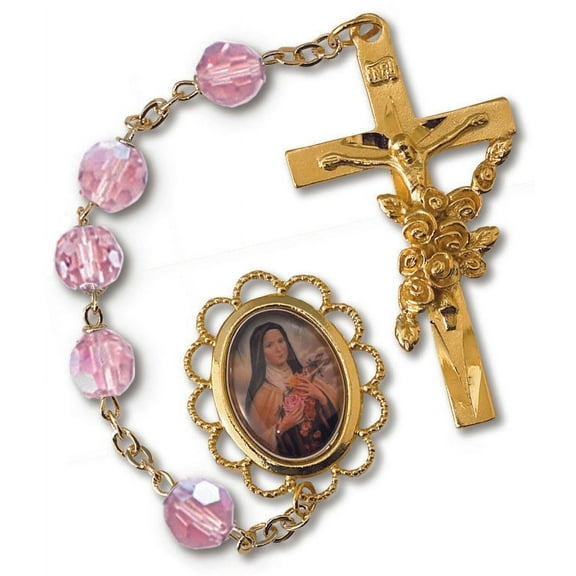 Women's St. Therese Medium Rose Catholic Rosary Beads, Aurora Borealis beads