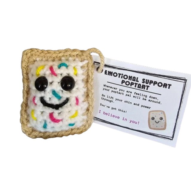 Oferta por tiempo limitado!Llavero de ganchillo PopTart de apoyo emocional, lindo muñeco tejido hecho a mano, juguetes, adornos con tarjeta positiva