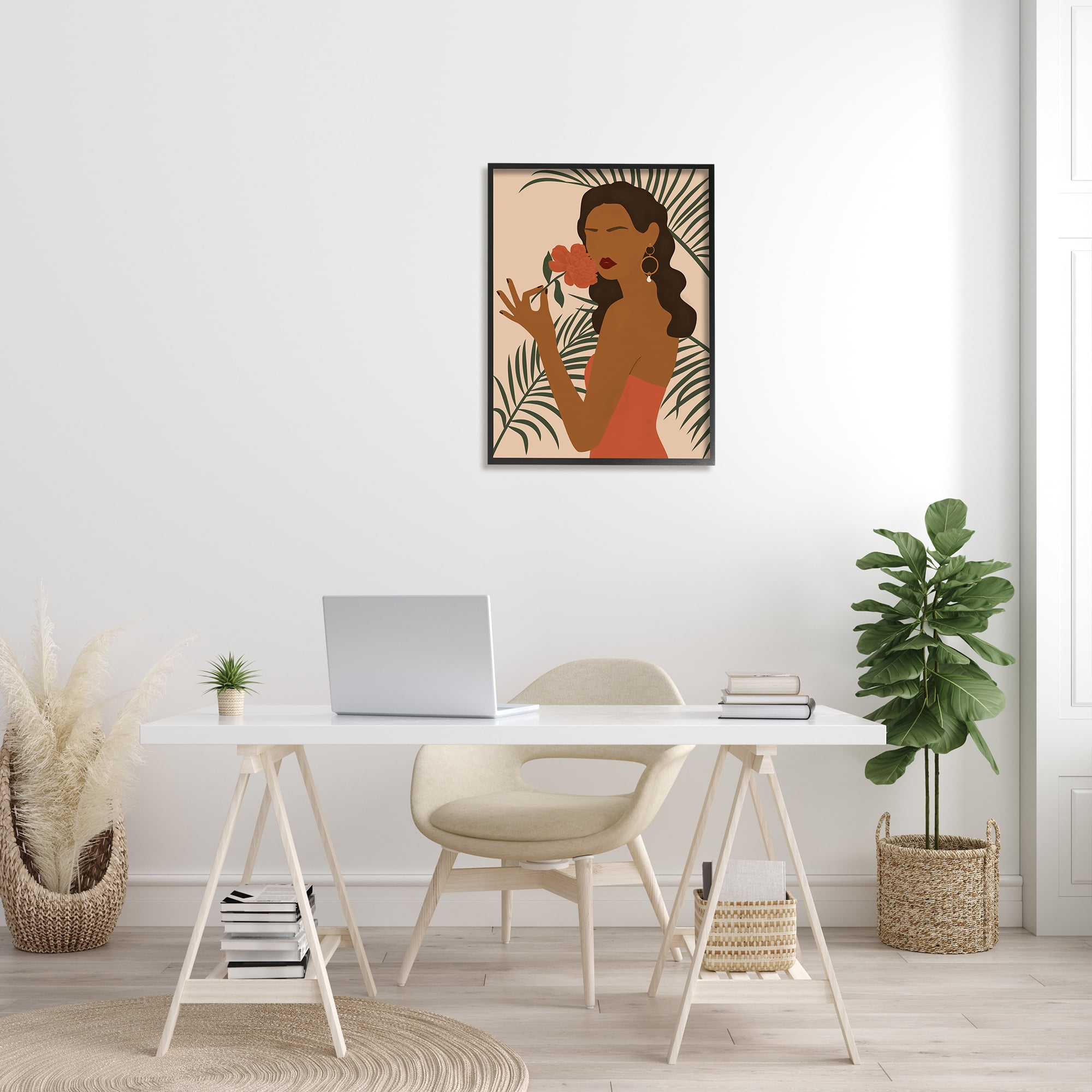 Stupell Industries Woman With Red Floral over Green Palm Leaves, 24 x 30, Designed by JJ Design House LLC
