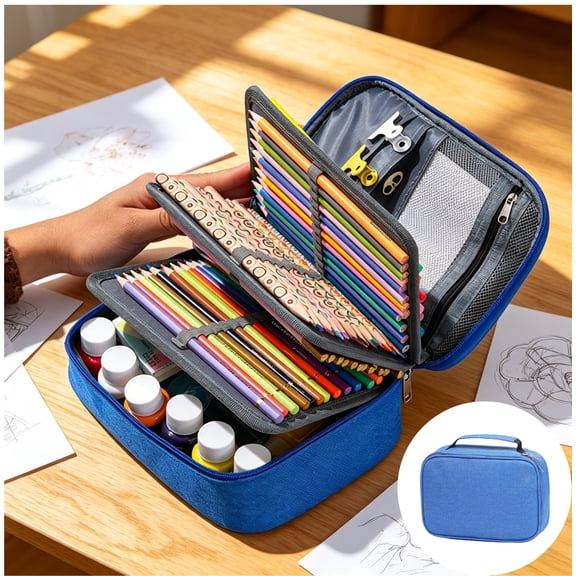 Large Capacity Sketch Pencil Case, Waterproof Student Organizer for 72 Colored Pencils or Art Tools
