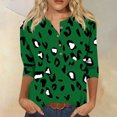 thumbnail image 1 of Qiopertar Tunique Basique à Manches 3/4 Imprimée Col Rond Boutonnée T-shirts Blouses Grandes Économies de Vacances! Offres de la Semaine Liquidation, 1 of 5