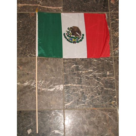 12"x18" Wholesale Lot of 6 Mexico Mexican Stick Flag Wood Staff Premium Vivid Color and UV Fade Best Garden Outdor Decor Resistant Canvas Header and Polyester Material Flag