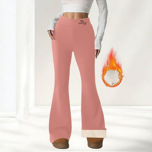 ZHYou Flare Yoga Pants for Women,Fleece Thick Warm Soft Printed Bootcut Legginggs,Pink,Size XL