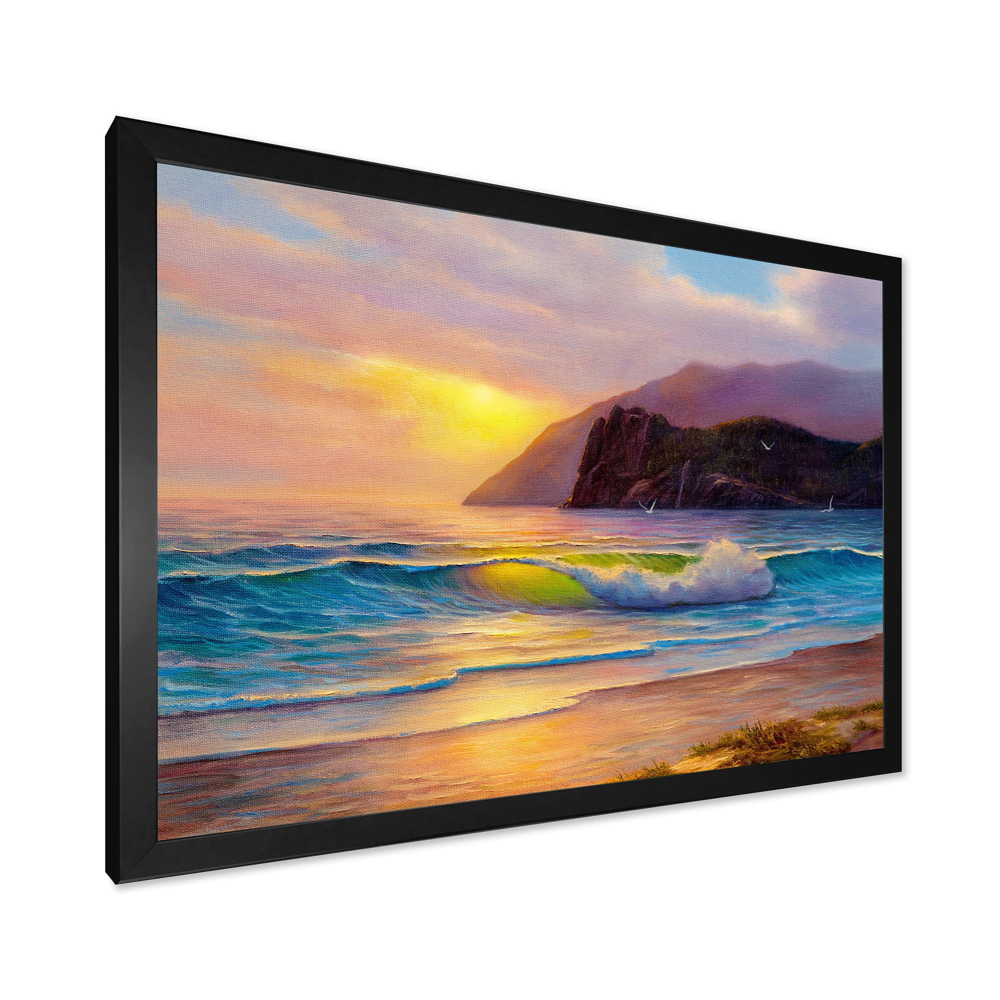 Designart 'Sunrise Glow On The Sea Waves V' Nautical & Coastal Framed Art Print