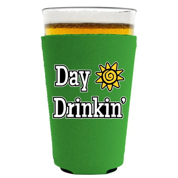 Day Drinkin' Pint Glass Coolie (Neon Green)