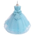 thumbnail image 5 of Girls Sleeveless Flower Girl Dress, Princess Party Gown with Sequin Waist and Tulle Flower Hem, Junior Bridesmaid Wedding Birthday Celebration Dress, Formal Wear for Ages 2-12 Years Sky Blue 150, 5 of 9