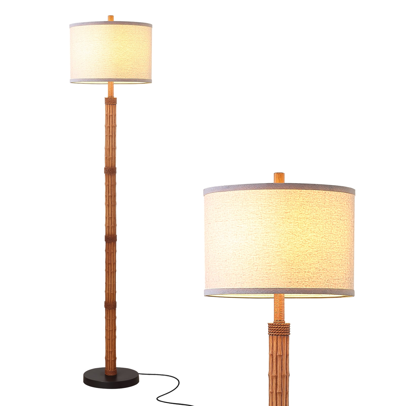 RORIA 63" Bamboo Stripe Floor Lamp, Modern Farmhouse Style Standing Lamp Featuring a Knob Switch and a Linen Shade, Suitable for Living Rooms, Bedrooms, and Offices