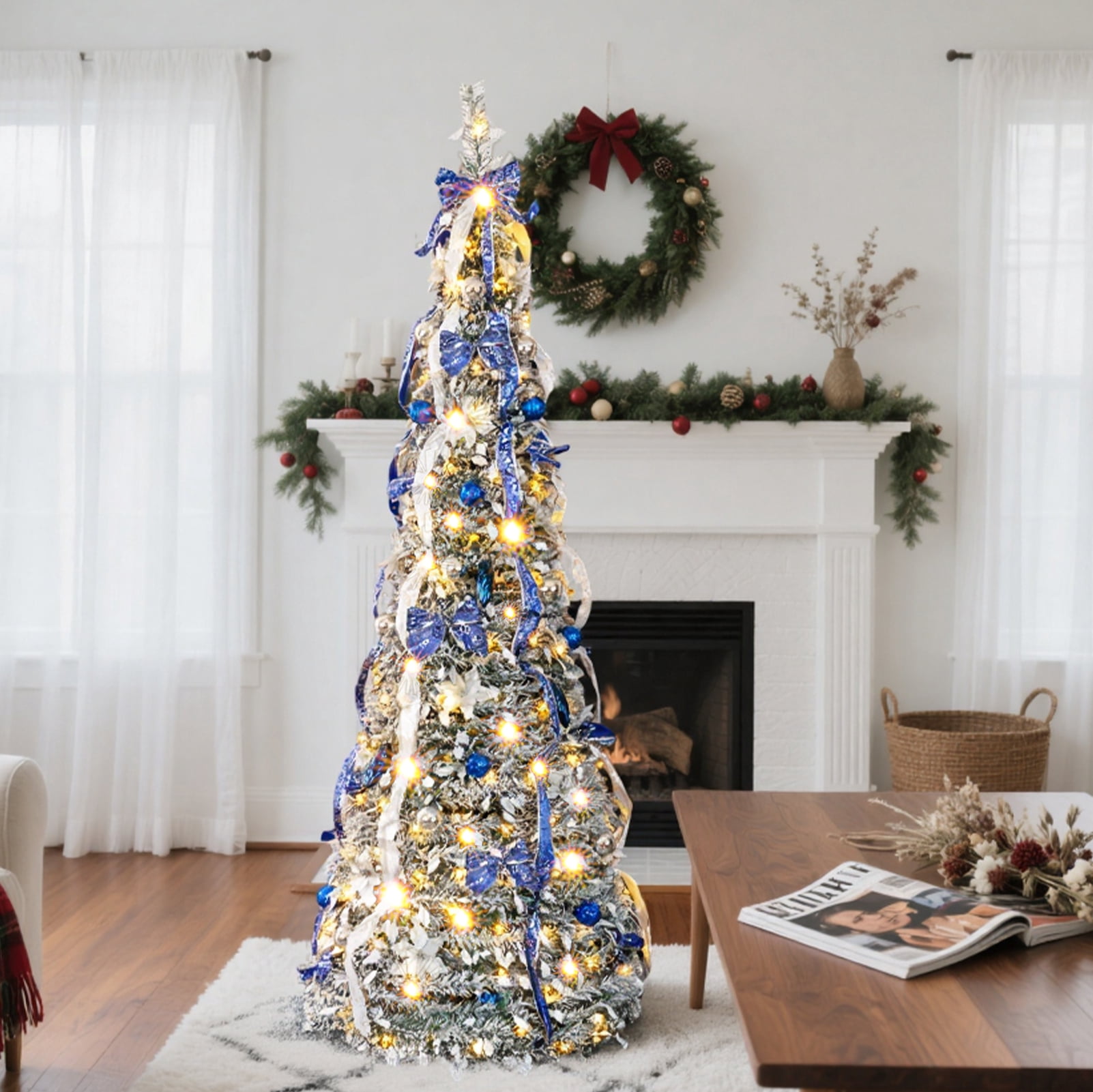 7ft Snow Flocked Pop-Up Christmas Tree with 200 LED Lights 8 Modes