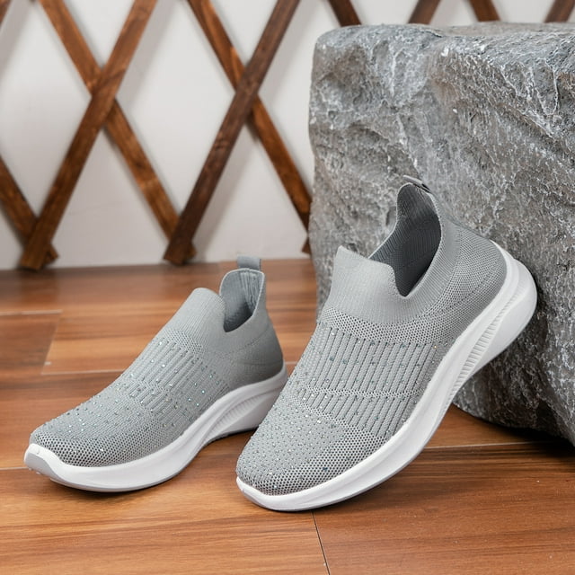 Chaussures de Marche à Enfiler en Maille à Strass pour Femmes, Mode, Respirantes, à Paillettes Scintillantes, Espadrilles pour Femmes et Filles