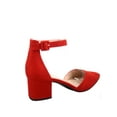 thumbnail image 2 of Nataly-01 Women's Pointed Toe Ankle Strap Buckle Chunky Low Heels Sandals Shoes ( Red, 8 ), 2 of 2