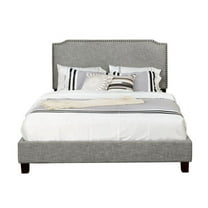 Leonel Signature Queen Size Upholstered Panel Bed with Nailhead Trim, Multiple Colors