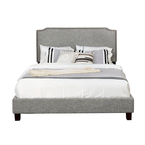 Leonel Signature Queen Size Upholstered Panel Bed with Nailhead Trim, Multiple Colors