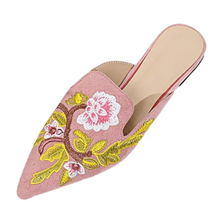 

ZAROYEAX Women s Spring and Autumn New Casual Comfortable Embroidered Flat Half Slippers