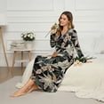 thumbnail image 3 of SEANATIVE Women's House Dress Full Length Nightgown Button Down Housecoat Soft Cozy Long Sleeve Lounge Dress Comfort Sleepwear Nightdress, S, Floral Black Green, 3 of 7