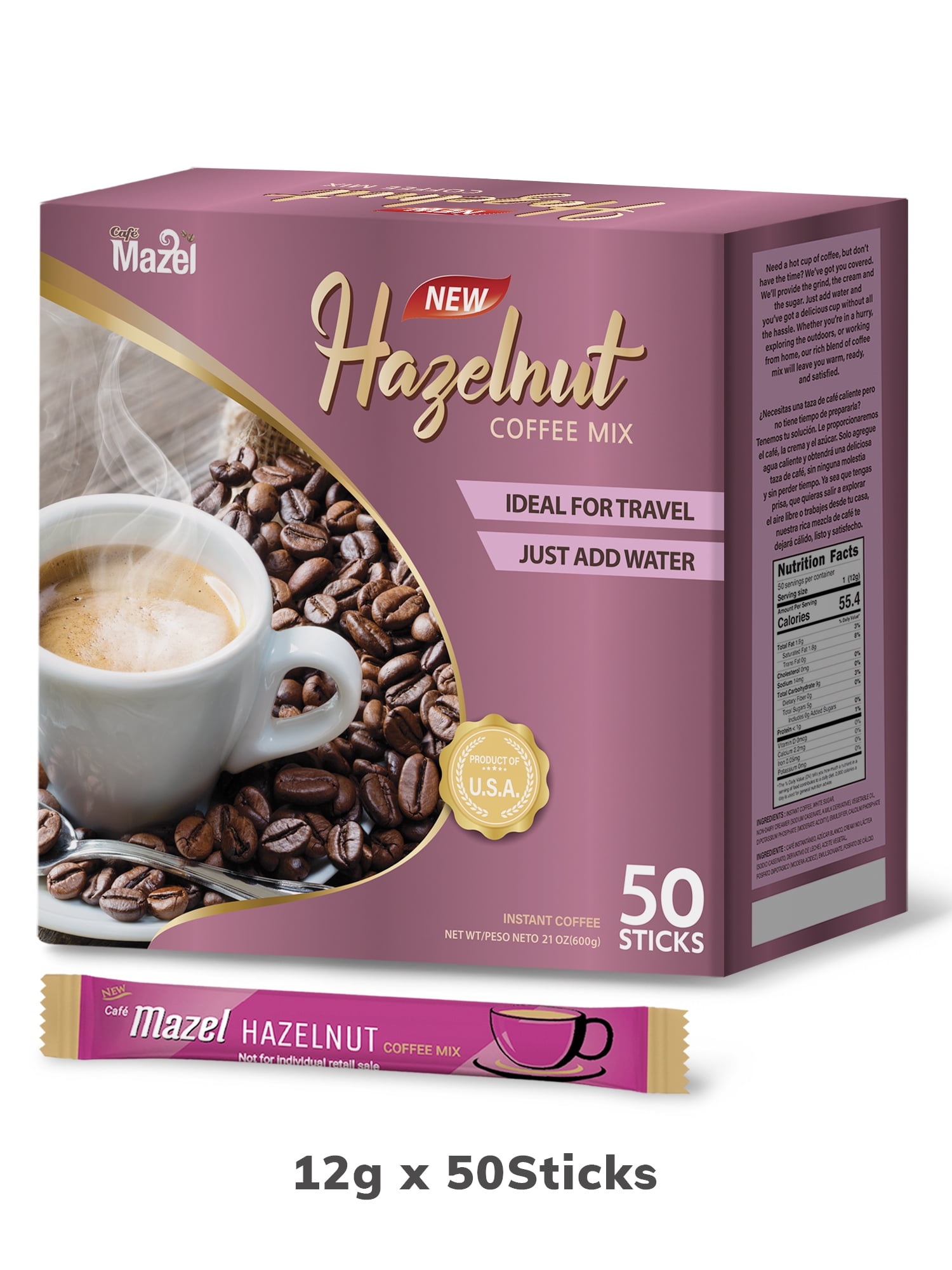 Cafe Mazel 3 in 1 Hazelnut Instant Coffee Mix 50 Sticks